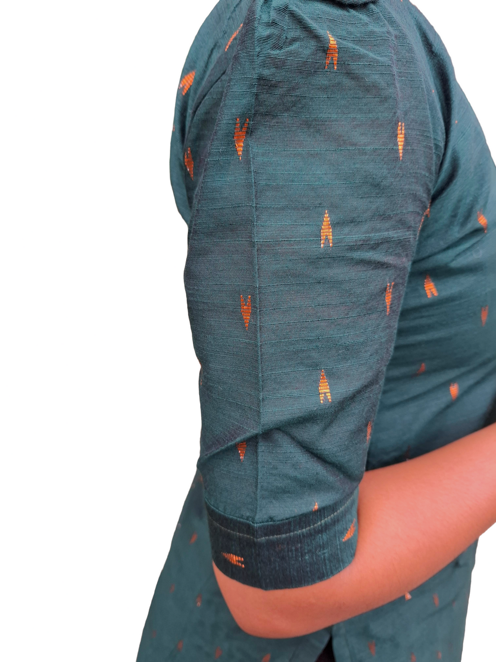 The Emerald Scallop-Neck Kurti with Gold Detailing