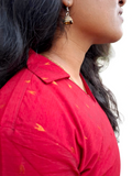 The Crimson Collared Kurti with Gold Detailing