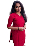 The Crimson Collared Kurti with Gold Detailing