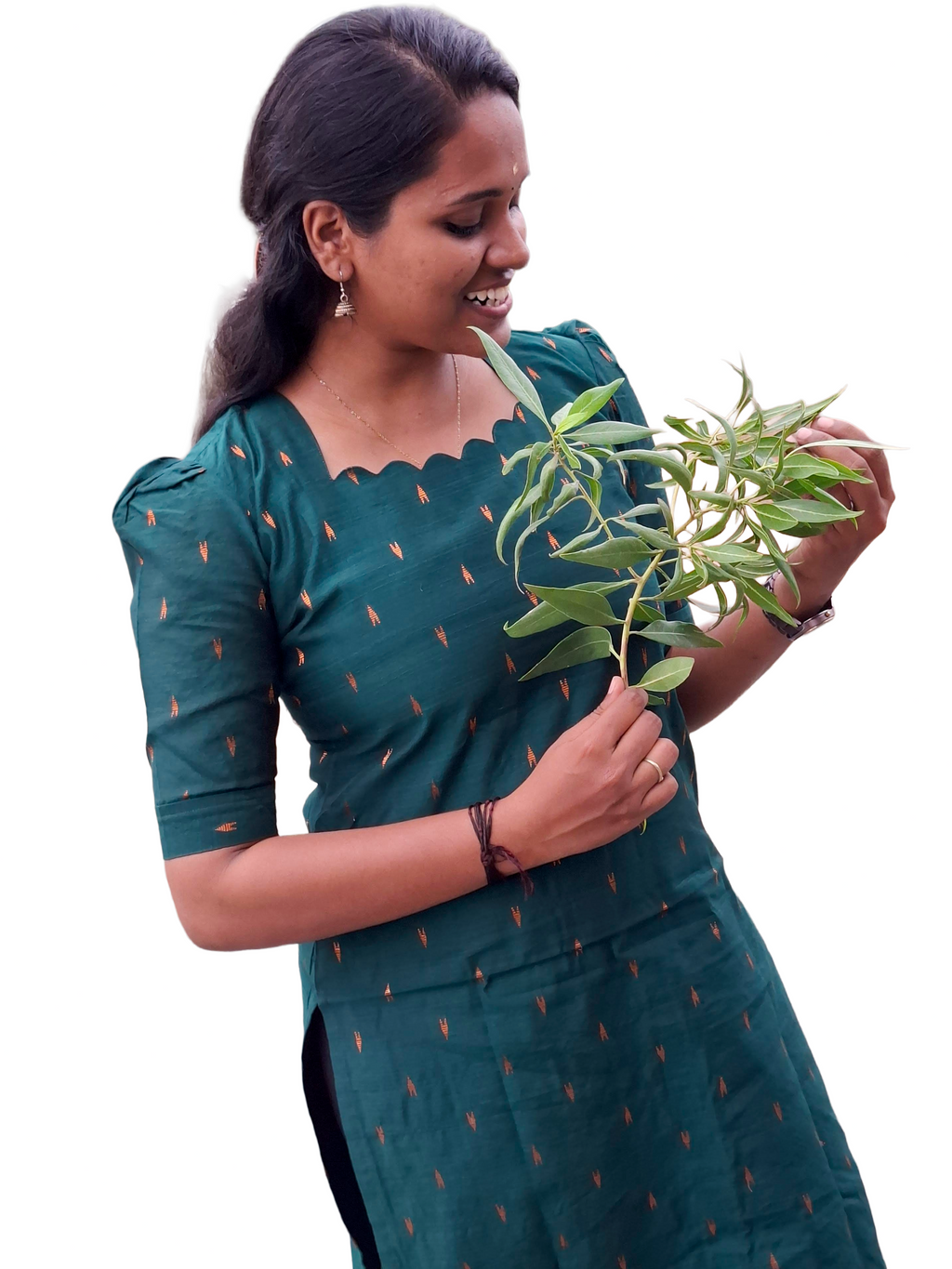 The Emerald Scallop-Neck Kurti with Gold Detailing