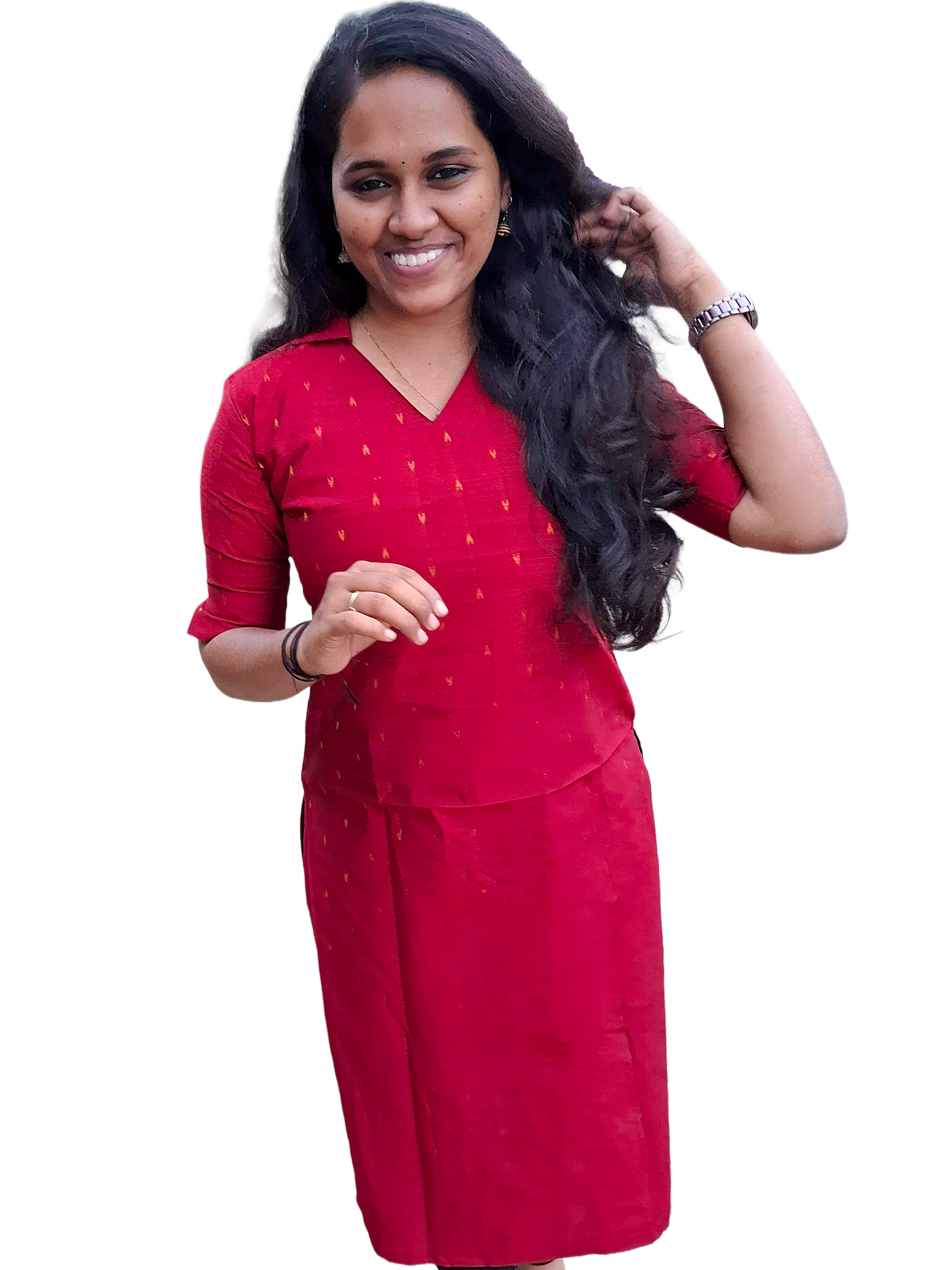 The Crimson Collared Kurti with Gold Detailing