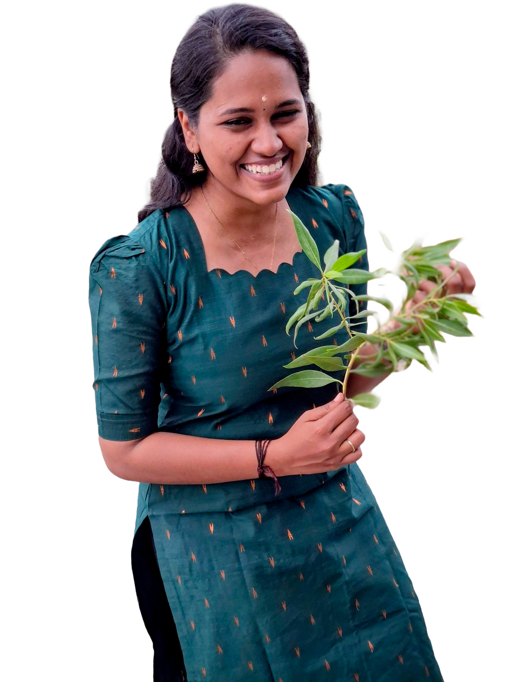 The Emerald Scallop-Neck Kurti with Gold Detailing