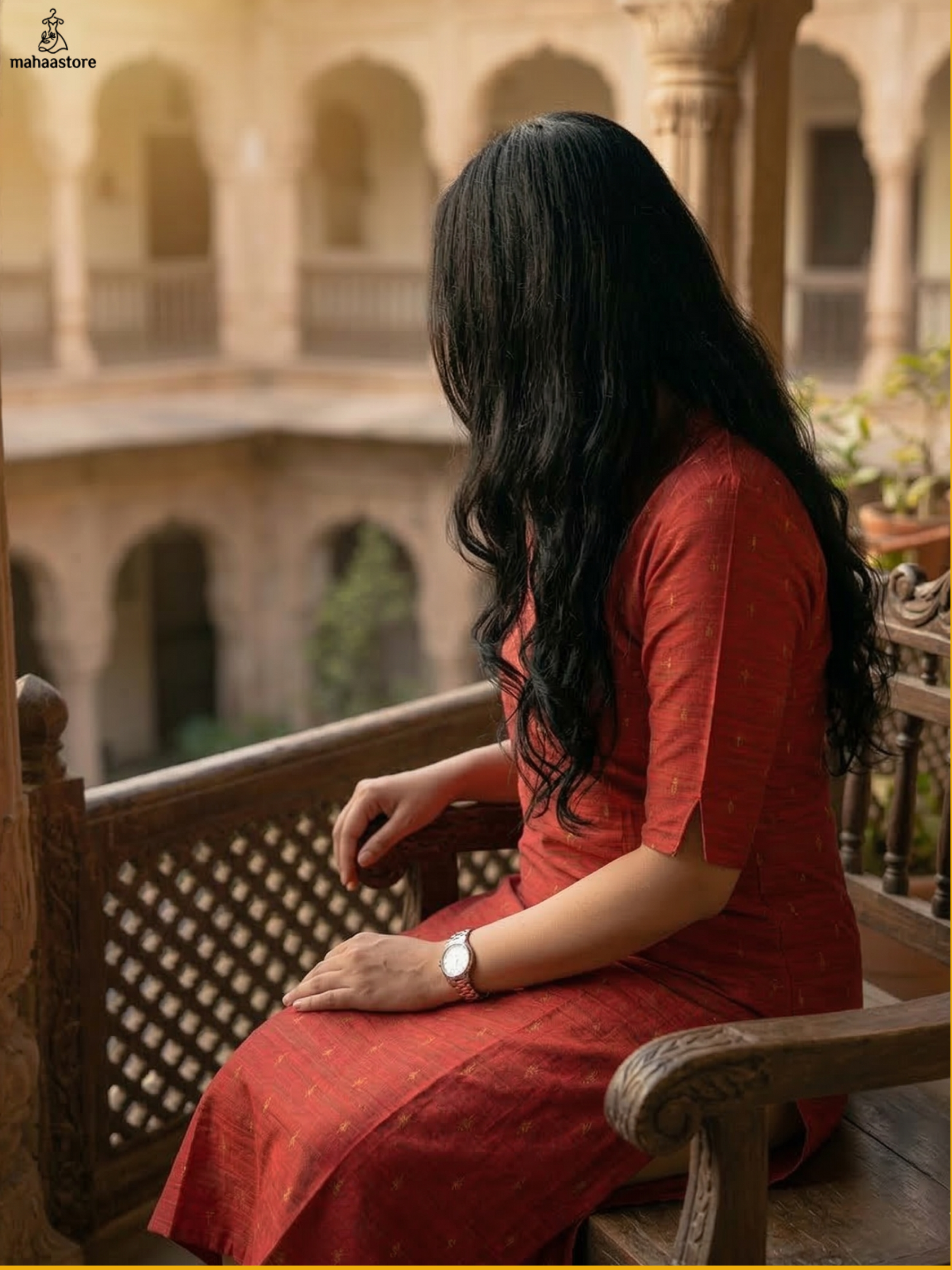 The Crimson Collared Kurti with Gold Detailing