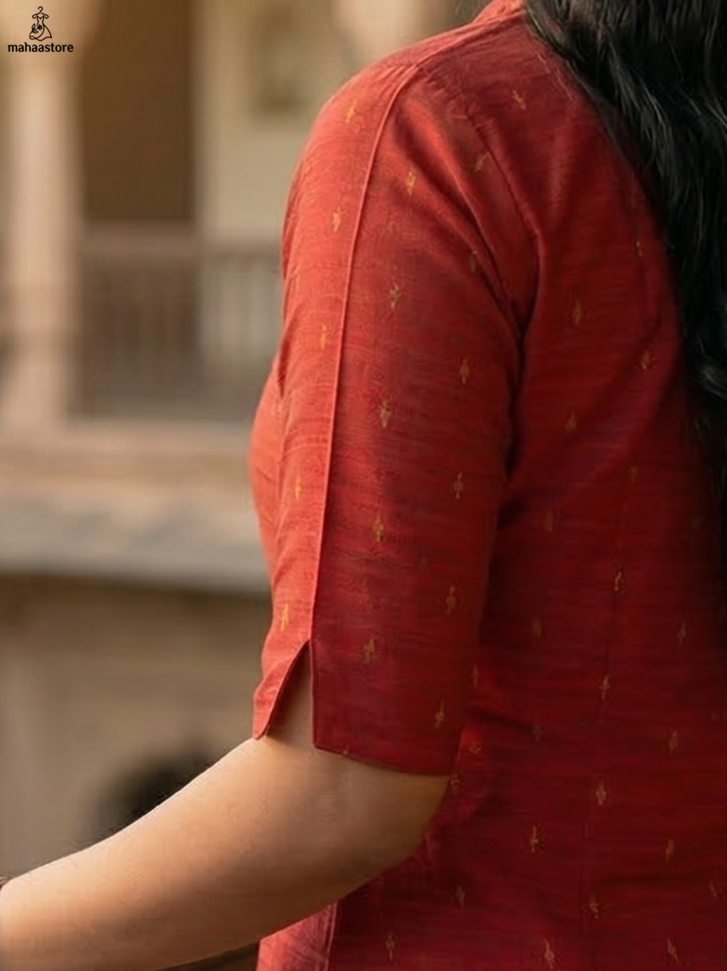 The Crimson Collared Kurti with Gold Detailing