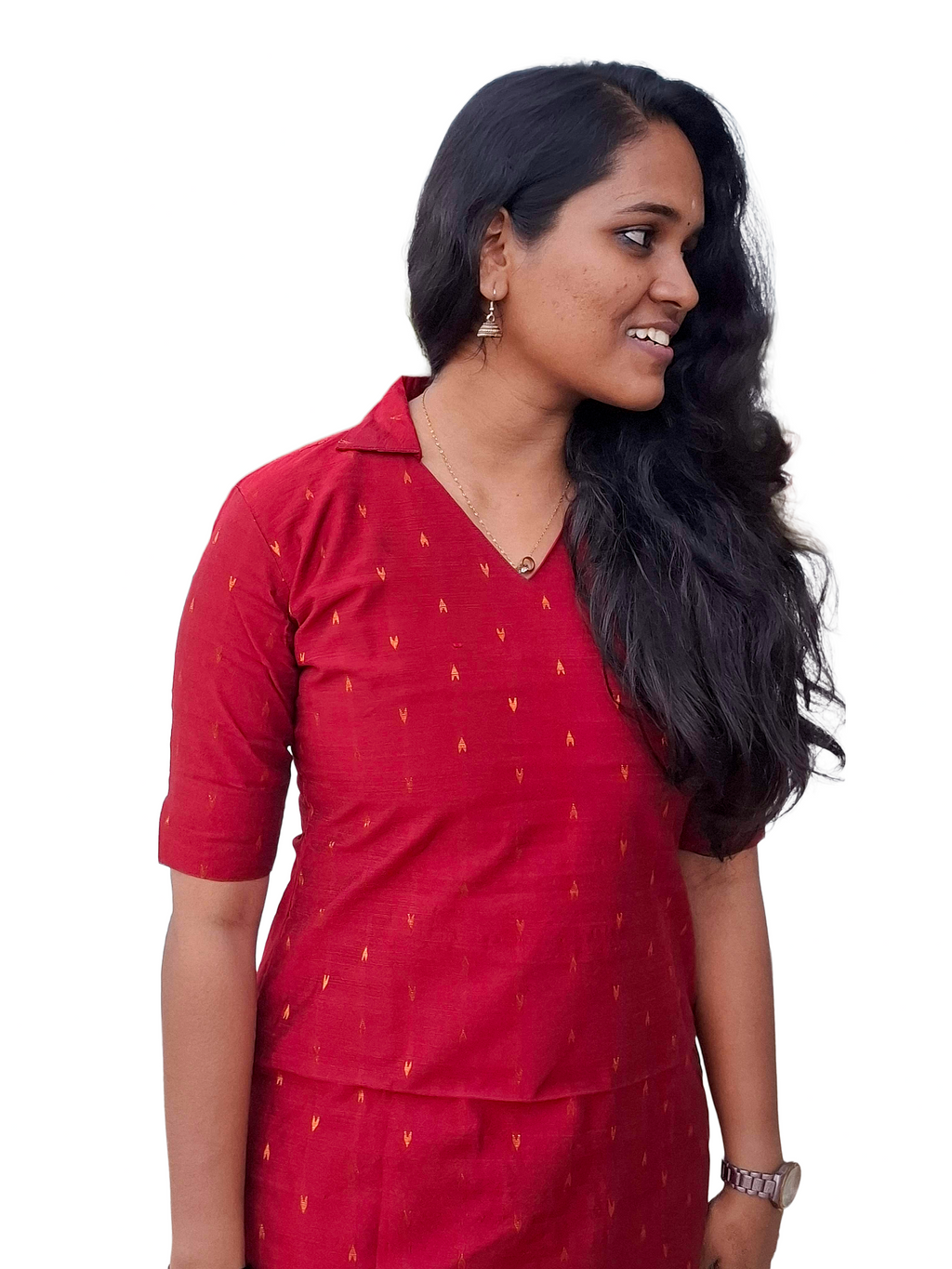 The Crimson Collared Kurti with Gold Detailing