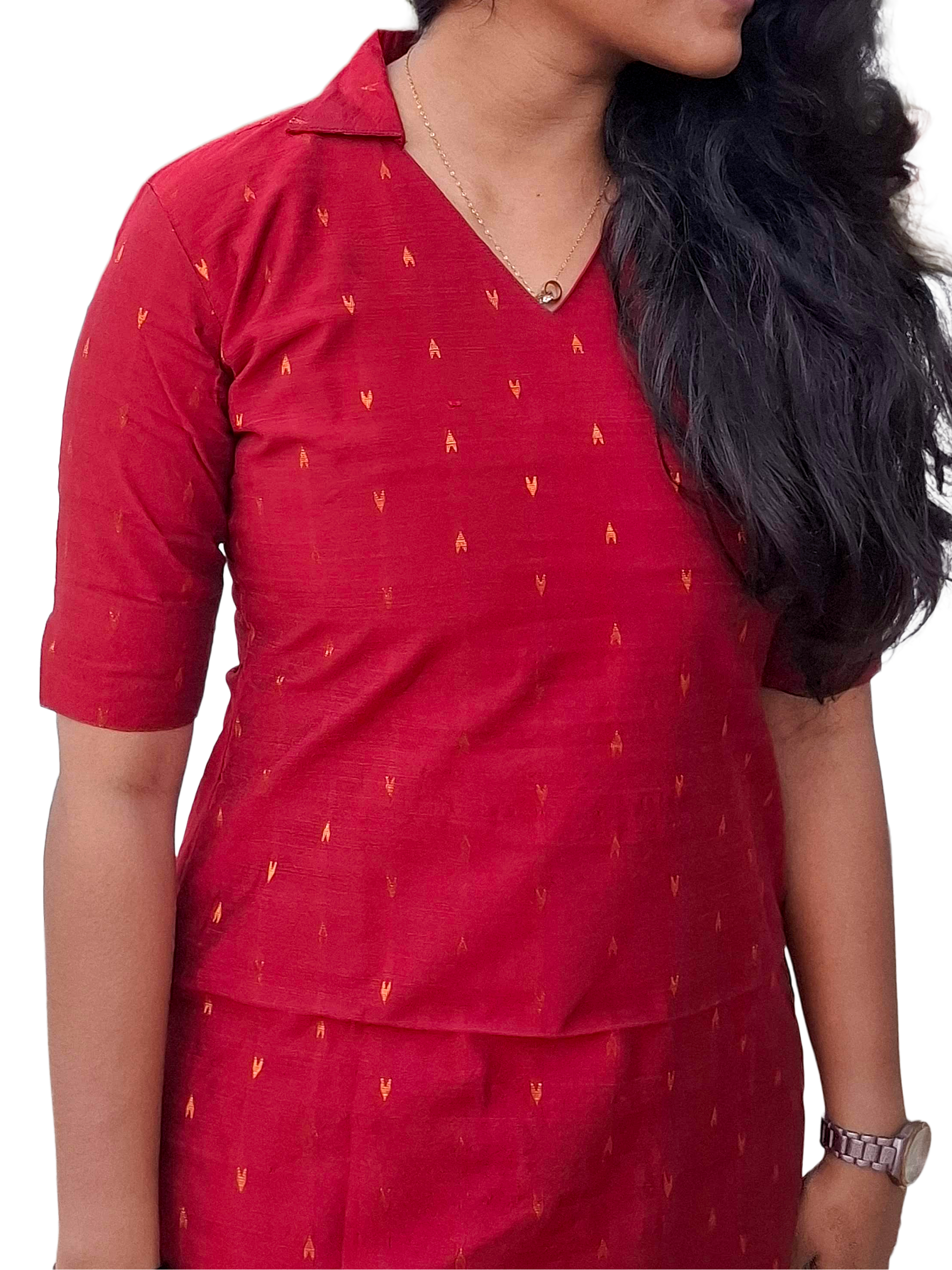 The Crimson Collared Kurti with Gold Detailing
